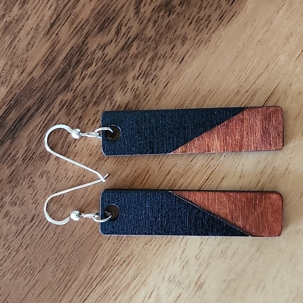 Wooden Hand Painted Sterling Silver Dangle Earrings
